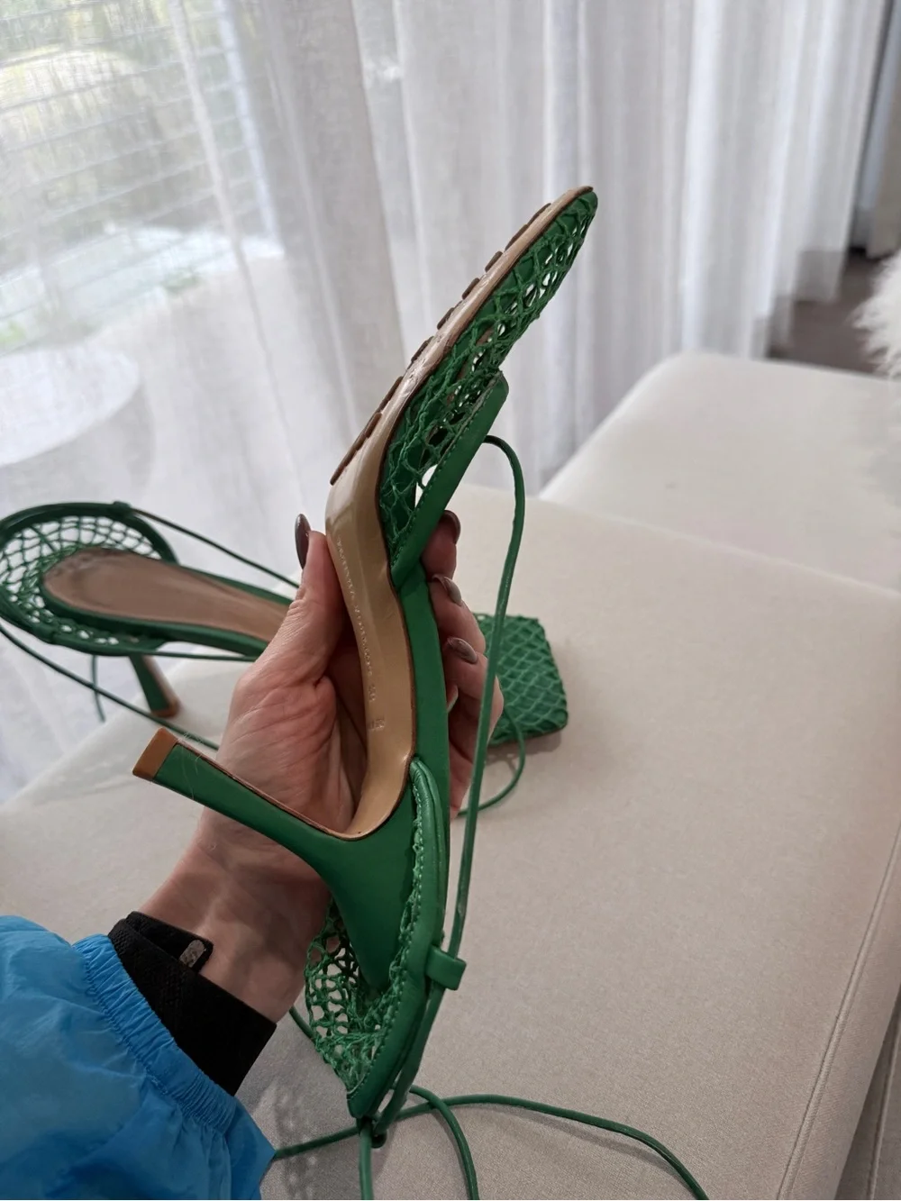 Bottega Veneta Green Mesh Lace-Up Stiletto Heels Size 39